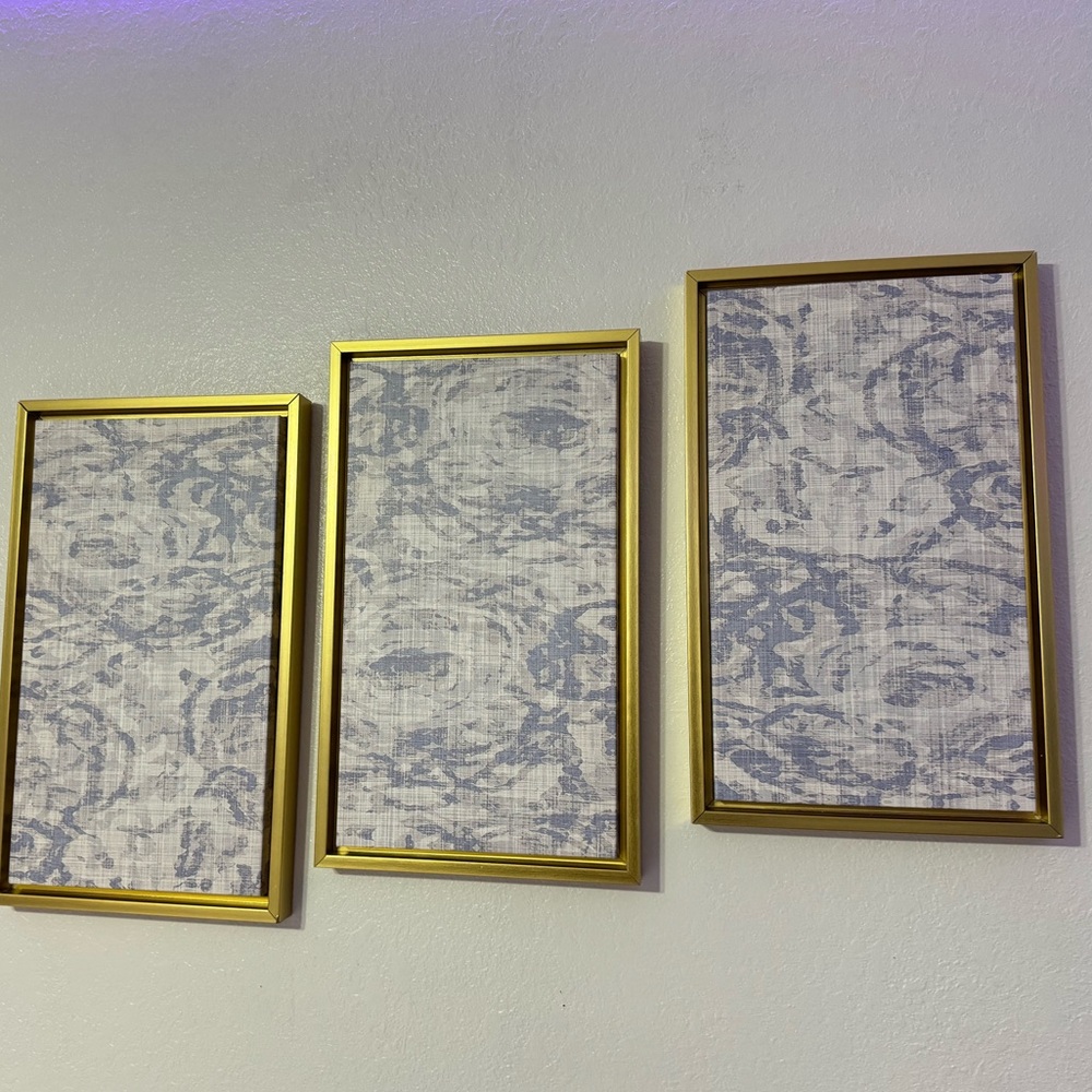 brand new blue and gold paintings 3 peice
